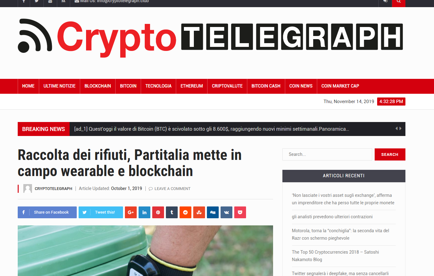 Articolo di Crypto telegraph