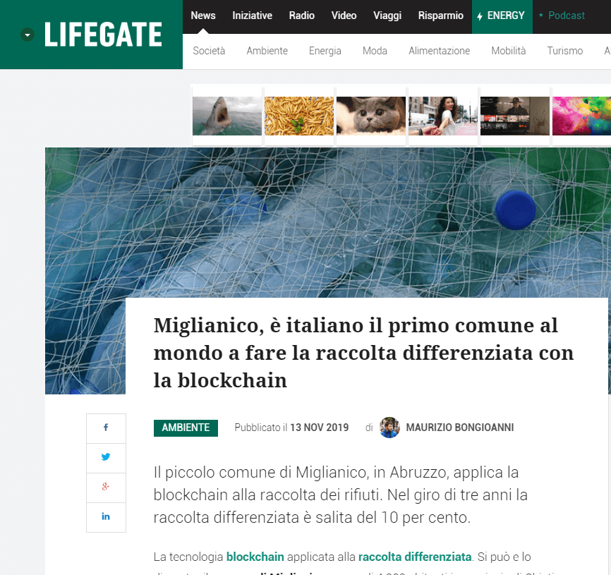 raccolta differenziata con la blockchain