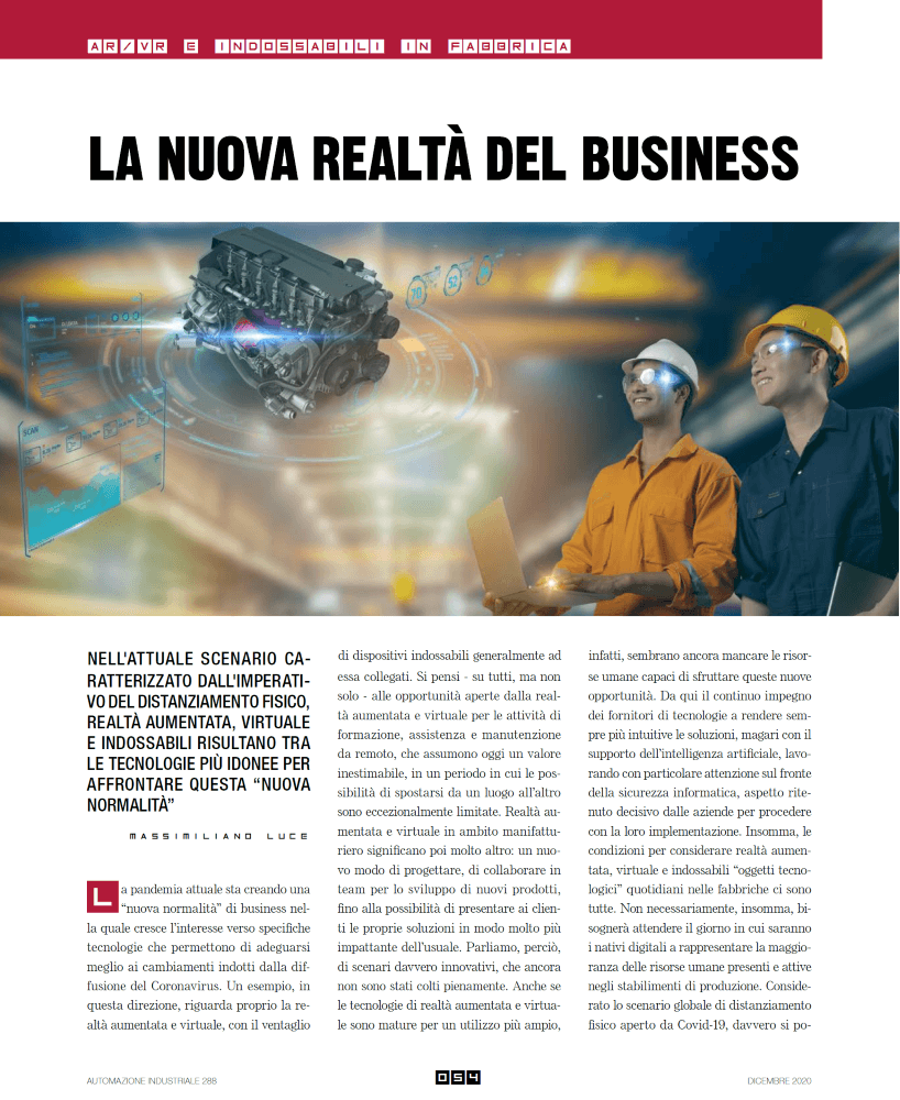 Articolo di industriale che parla della nuova realità del business