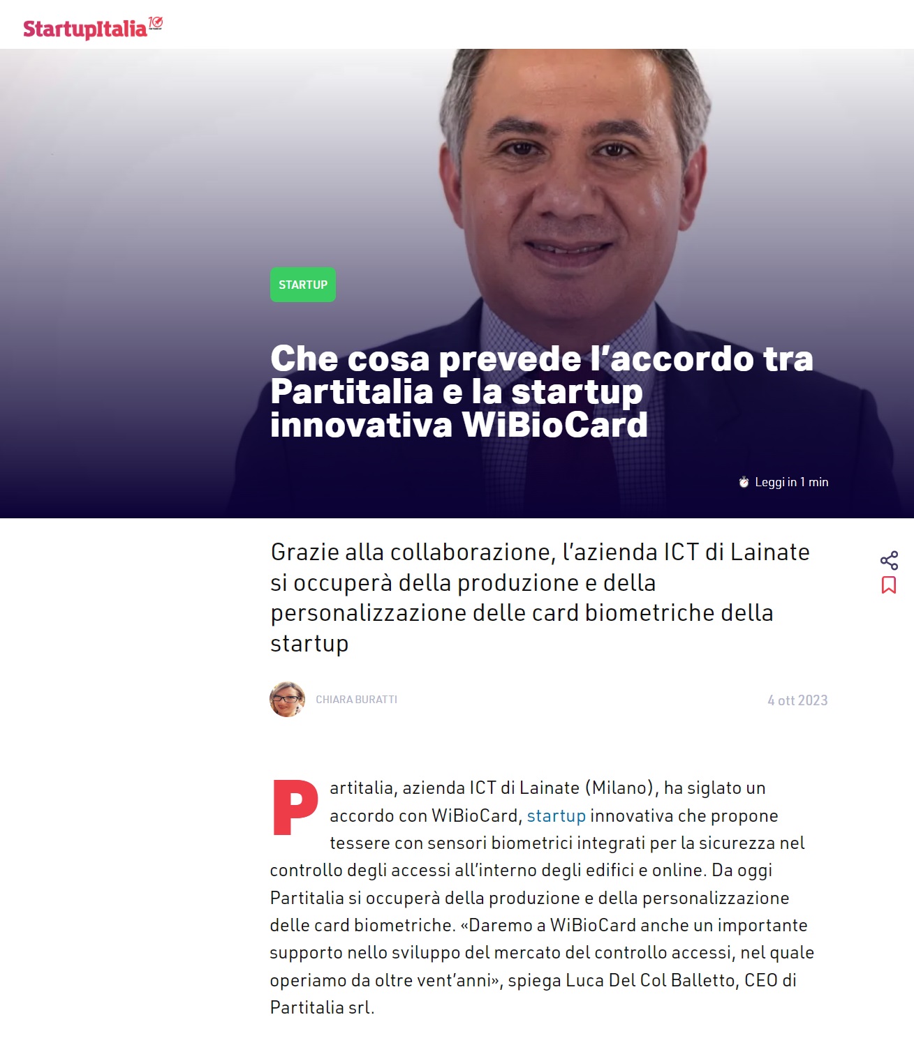 partitalia sigla un accordo con wibiocard per la produzione delle card biometriche